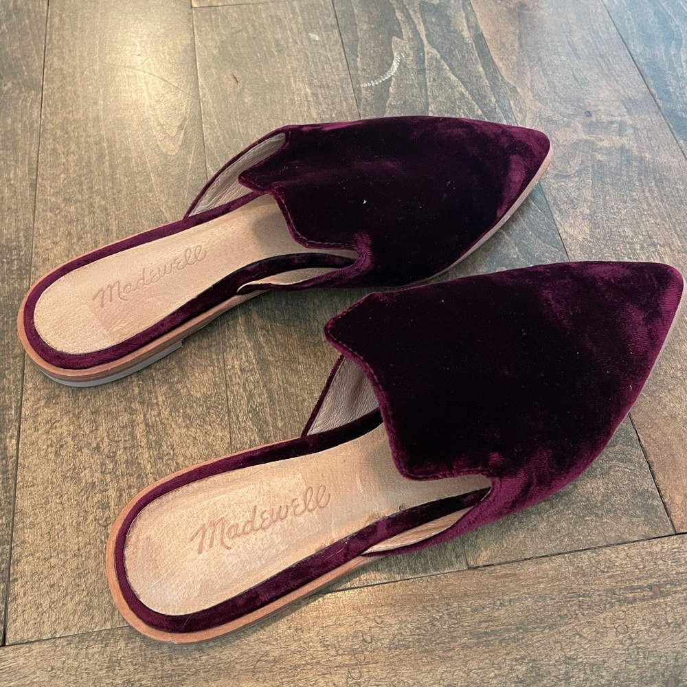 Madewell Gemma Red Wine Burgundy Velvet Mules Size 6.5